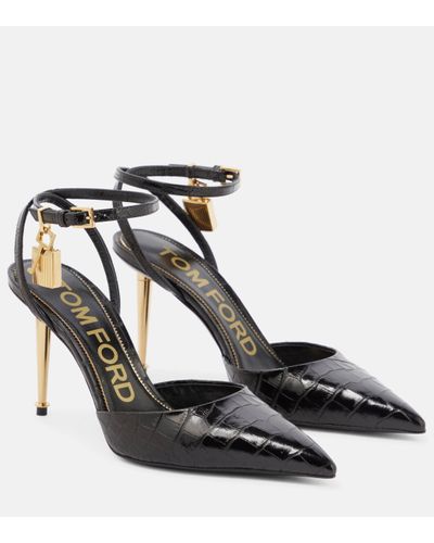 Tom Ford Padlock Croc-effect Leather Court Shoes - Black