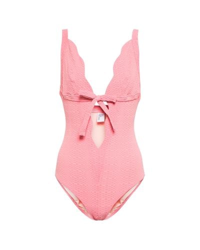 Lisa Marie Fernandez Scallop Seersucker Swimsuit - Pink