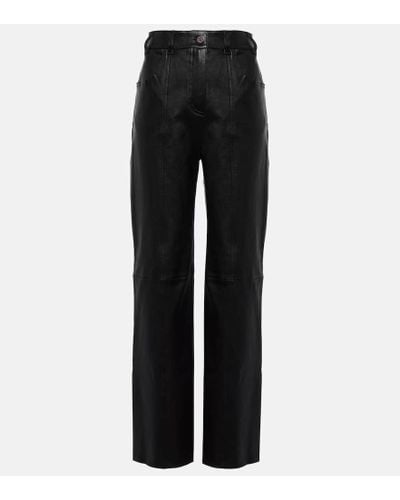Stouls Benny High-rise Leather Straight Pants - Black