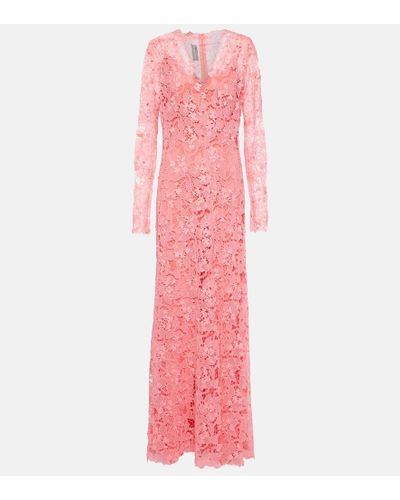 Monique Lhuillier Guipure Lace Gown - Pink