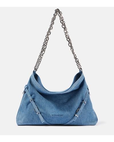 Givenchy Voyou Chain Medium Denim Shoulder Bag - Blue