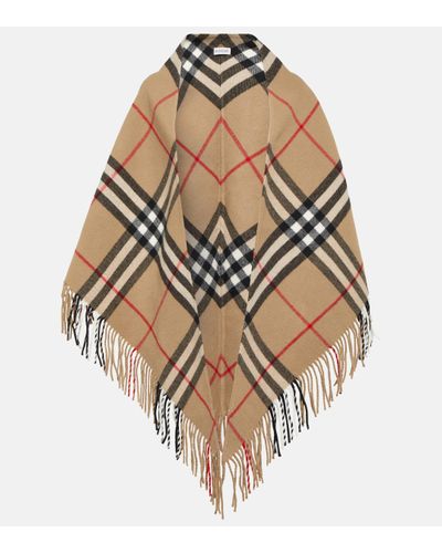 Burberry Cape en laine a carreaux - Marron