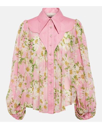 ALÉMAIS Camisa Maia de seda floral - Rosa