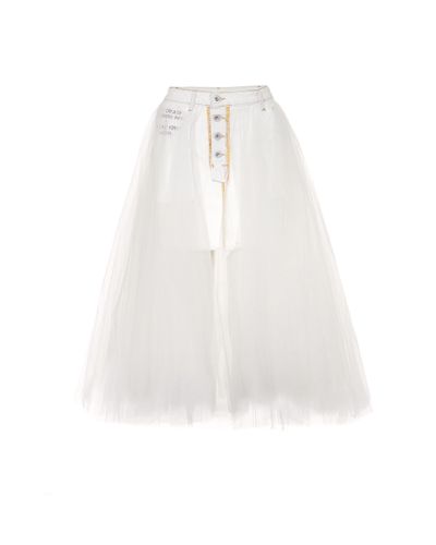 Unravel Project Denim And Tulle Skirt - White