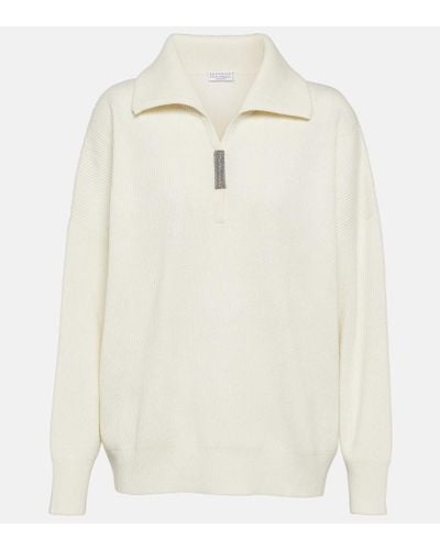 Brunello Cucinelli Quarter-zip Cashmere Sweater - White