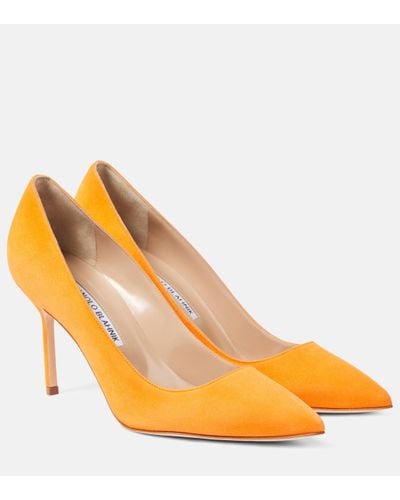 Manolo Blahnik Bb 90 Suede Court Shoes - Orange