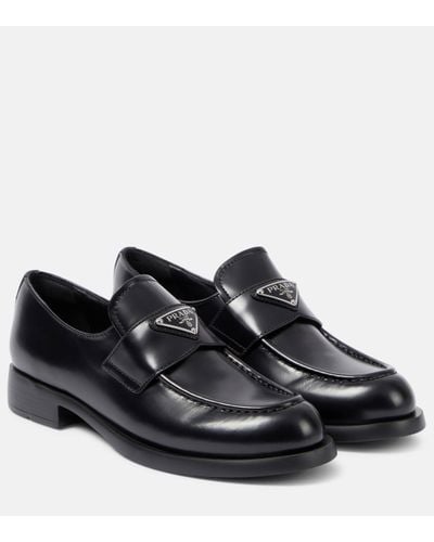 Prada Logo Leather Loafers - Black