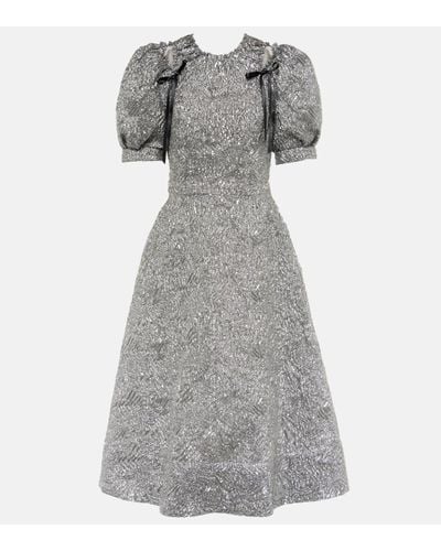 Simone Rocha Puff-sleeve Cloque Midi Dress - Grey