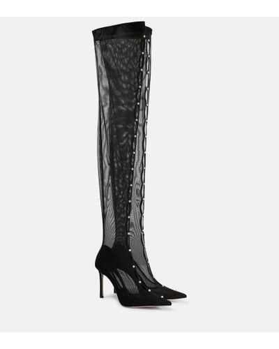 Jimmy Choo Overknee-Stiefel Psyche 95 aus Mesh - Schwarz