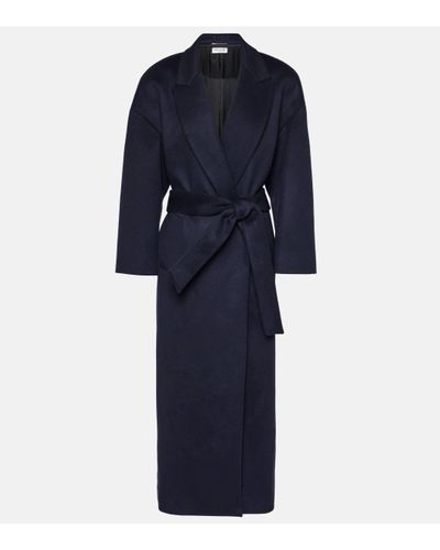 Saint Laurent Cashmere And Wool Wrap Coat - Blue