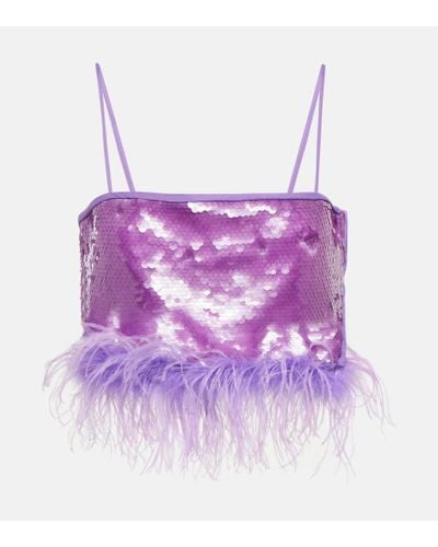 GIUSEPPE DI MORABITO Feather-trimmed Sequined Crop Top - Purple