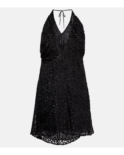 Saint Laurent Flocked Minidress - Black