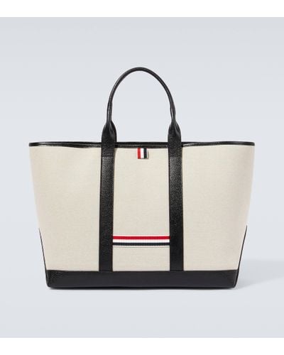 Thom Browne Tool Medium Leather-trimmed Tote Bag - White