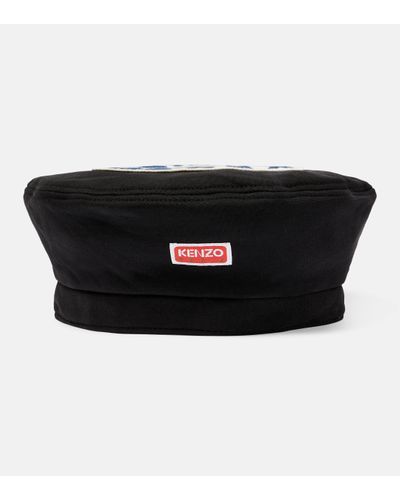 KENZO Embroidered Cotton Beret - Black
