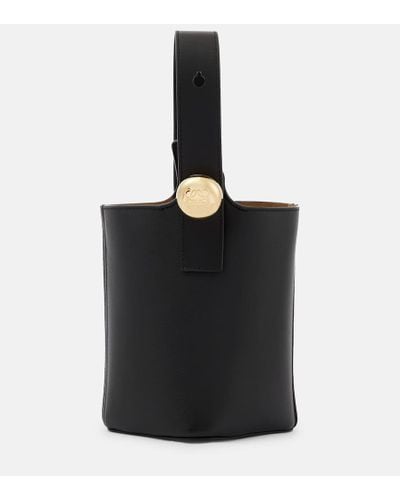 Loewe Pebble Mini Leather Bucket Bag - Black
