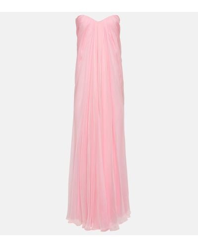 Alexander McQueen Draped Sweetheart-neck Silk Maxi Dress - Pink