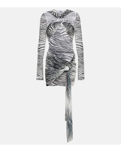 The Attico Fran Zebra-print Tulle Minidress - Grey
