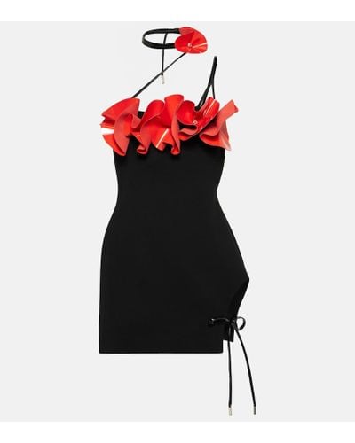 David Koma Floral-applique Wool Crepe Minidress - Black