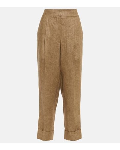 Brunello Cucinelli Mid-rise Tapered Linen Trousers - Natural