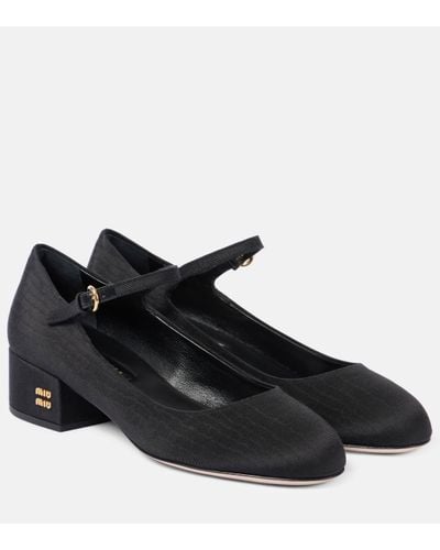 Miu Miu Canvas Leather-lined Mary Jane Court Shoes - Black