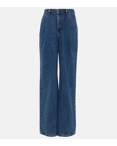 Self-Portrait Jeans anchos de tiro alto plisados - Azul
