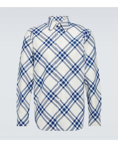 Burberry Checked-pattern Regular-fit Cotton Shirt X - Blue