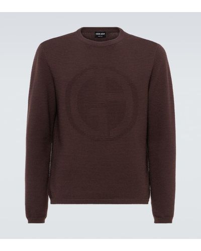 Giorgio Armani Logo Wool-blend Sweater - Brown