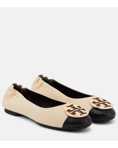 Tory Burch Black And New Cream Claire Pointed Ballerina - Natural