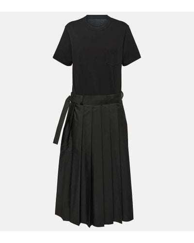 Sacai Pleated Cotton Poplin Midi Dress - Black