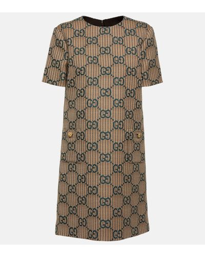 Gucci Monogram-pattern Wool Mini Dress - Brown