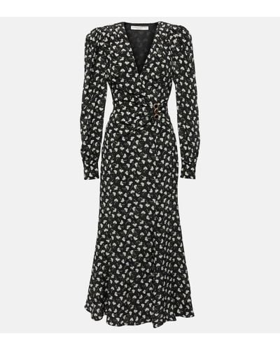 Alessandra Rich Printed Silk Midi Dress - Black