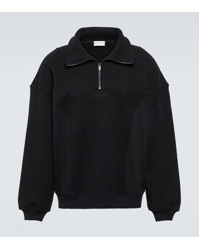 Saint Laurent Cotton Fleece Half-zip Sweatshirt - Black