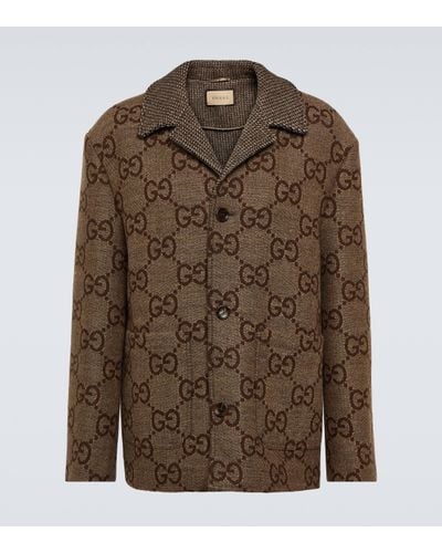 Gucci Maxi GG Wool Jacquard Coat - Brown