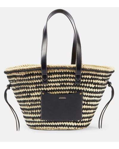 Isabel Marant Cadix Medium Raffia Basket Bag - Black