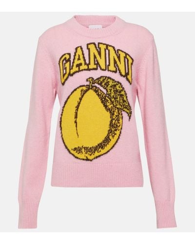Ganni Intarsia Wool-blend Sweater - Pink