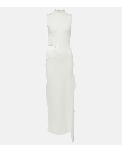 Galvan London Nova Beaded Compact Knit Gown - White