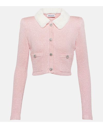 Pink Sequin Patterned Cropped Cardigan