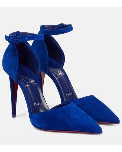 Christian Louboutin Astrida Bride 100 Suede Court Shoes - Blue