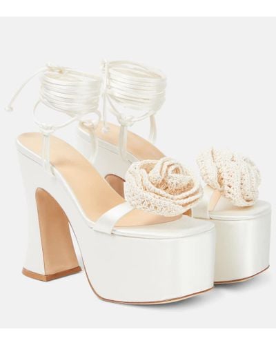 Magda Butrym Floral-applique Satin Platform Sandals - White