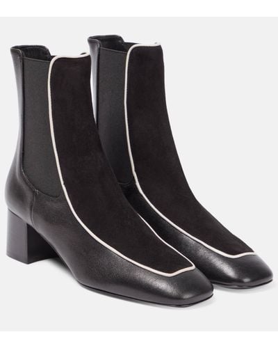 Totême Velvet-trimmed Leather Ankle Boots - Black