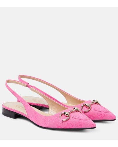 Gucci Horsebit GG Canvas Slingback Flats - Pink