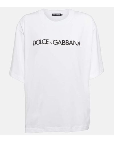 Dolce & Gabbana Kurzarm-T-Shirt aus Baumwolle mit Dolce&Gabbana-Schriftzug - Weiß