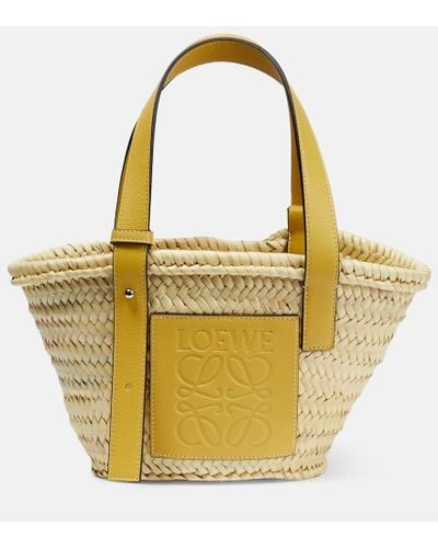 Loewe X Howl's Moving Castle Small Leather-trimmed Basket Tote Bag - Yellow