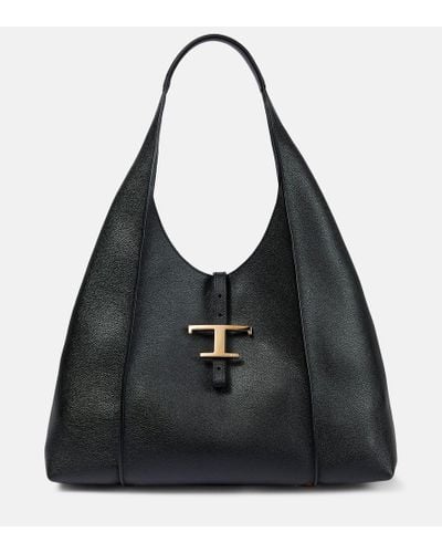 Tod's T Timeless Medium Leather Shoulder Bag - Black