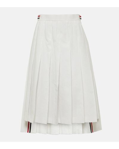 Thom Browne Rwb Stripe Pleated Cotton Midi Skirt - White