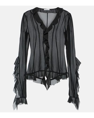 Acne Studios Blusa Toulise in chiffon con volant - Nero