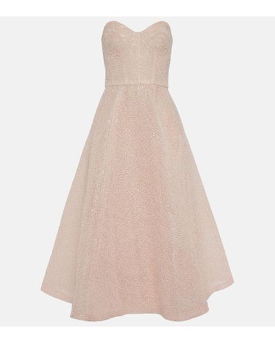 Monique Lhuillier Embroidered Strapless Gown - Natural