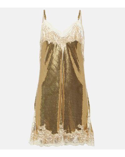 Rabanne Lace-trimmed Chainmail Slip Dress - Natural