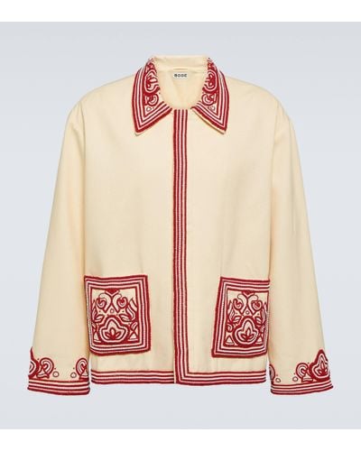 Bode Flora Beaded Cotton Jacket - Red