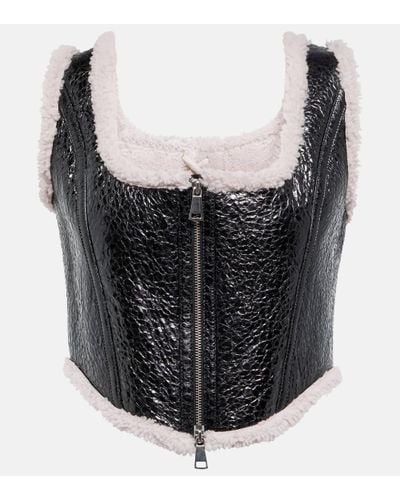 Jean Paul Gaultier Laminated Leather And Shearling Corset - Black